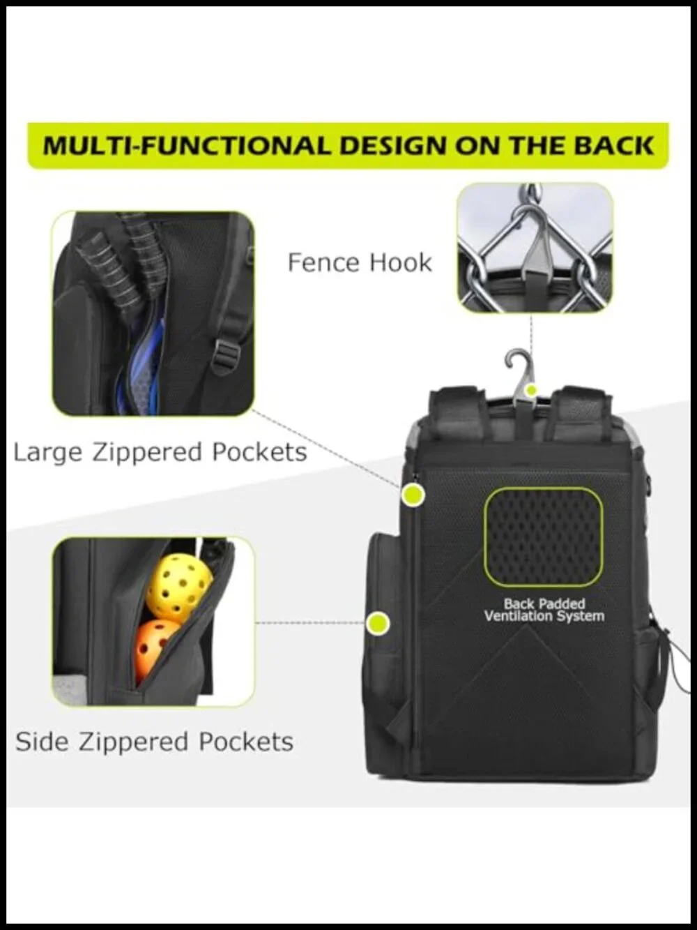 Large Pickleball Backpack with Shoe Compartment and Insulated Cooler Pocket